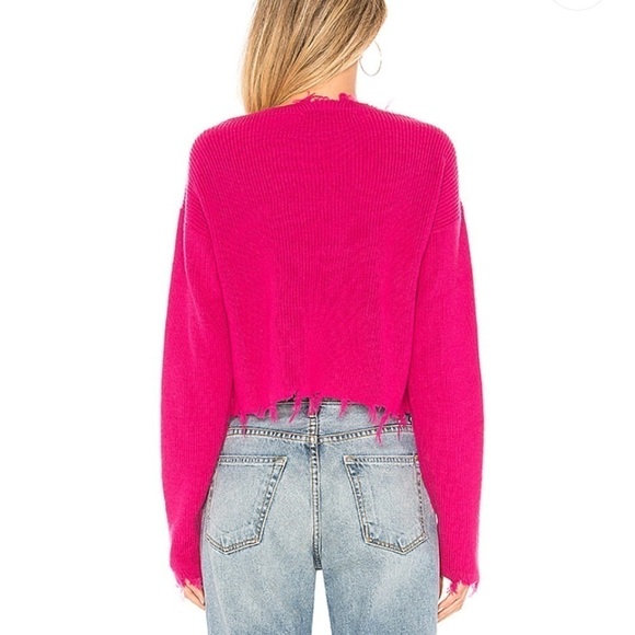 Lovers + Friends Prospect Fray Hem Barbie Pink Fuchsia V neck Cropped Sweater - Picture 4 of 10